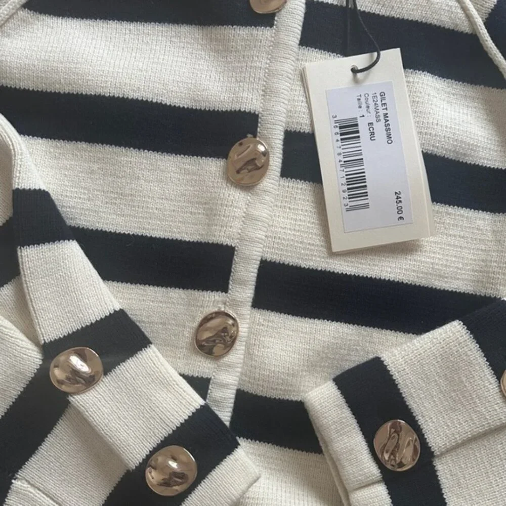 NWT Ba&sh Bash Massimo Striped Cardigan Black White Ecru | size 1 / S - Picture 9 of 11